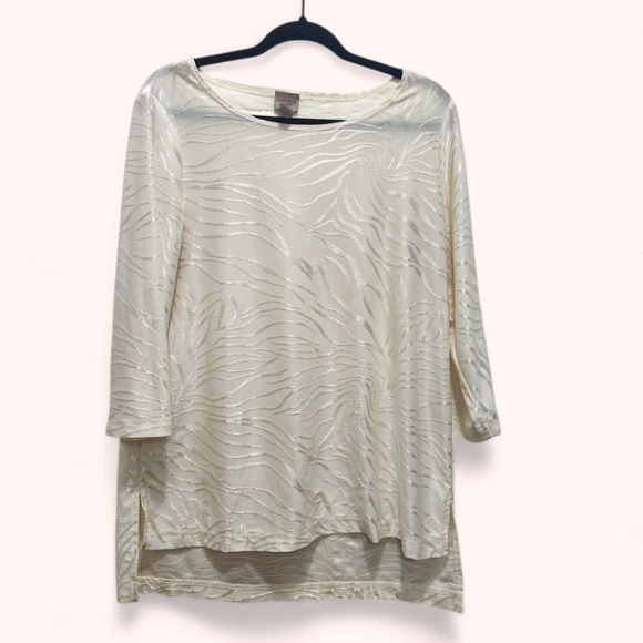 EASYWEAR by Chico's Cream Animal Zebra Stripe Tunic Sz M Casual Pullover Travel - Picture 1 of 4